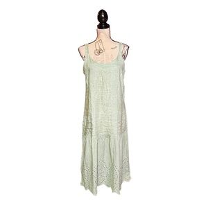Valentina Naldi Italian Linen Cotton Elegant Sage Green Midi Dress